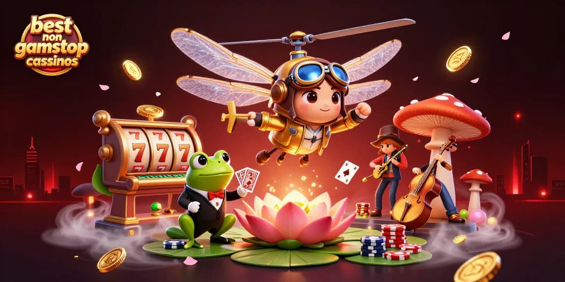 Experience the excitement of the best non gamstop casinos with vibrant 3D illustration and dynamic casino elements.
