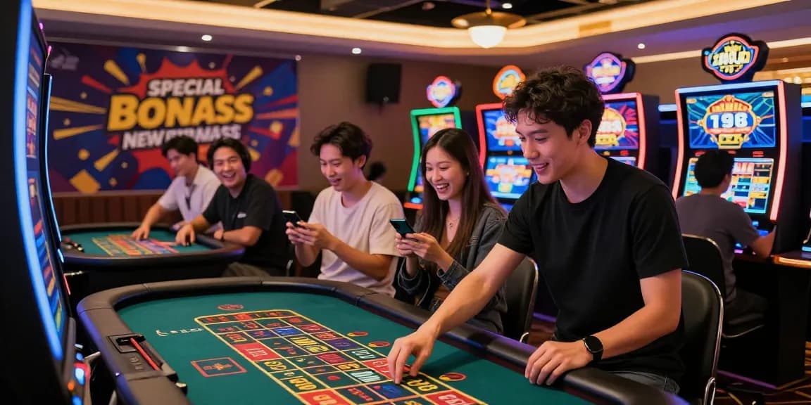 Engaging gaming environment at 78win, showcasing players enjoying roulette and slots with vibrant lights and promotional offers.
