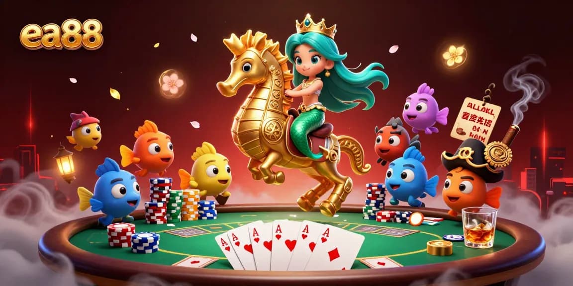 Experience the thrill of ea88 with vibrant gambling action featuring a mermaid and seahorse in a dynamic casino setting.