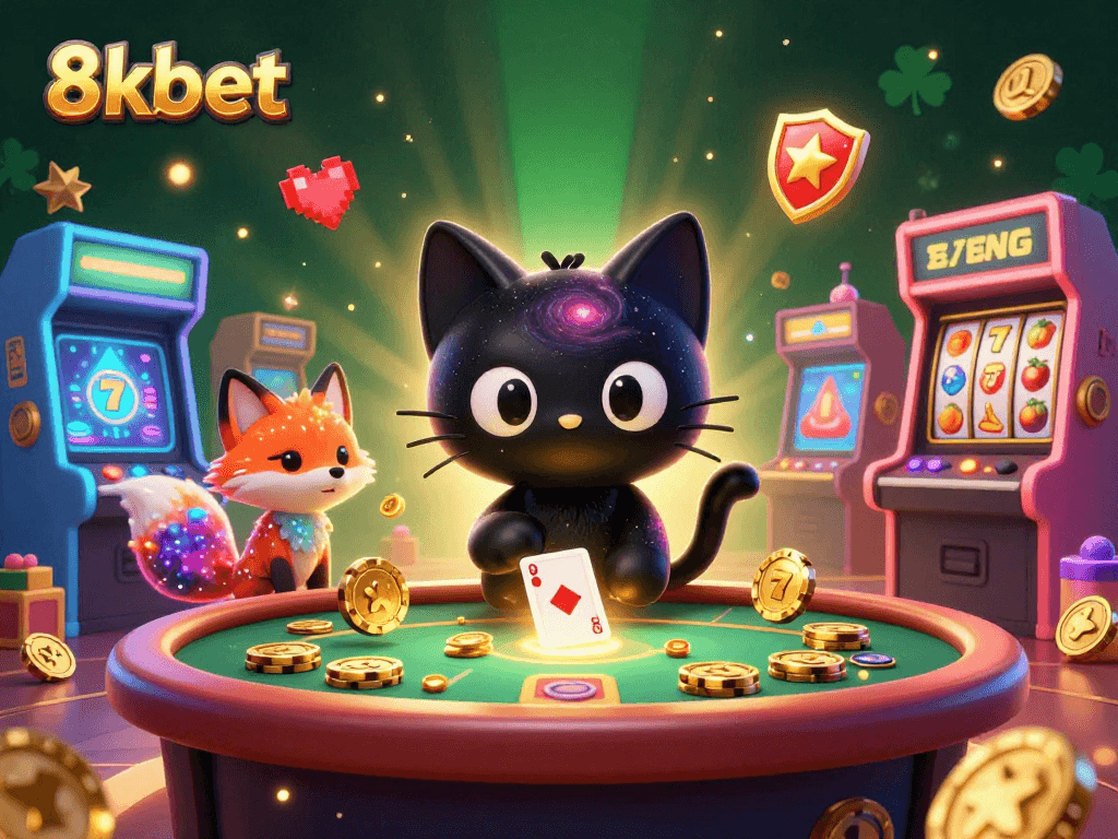 Engage with thrilling 8kbet casino action through a vibrant cosmic scene filled with colorful game elements.