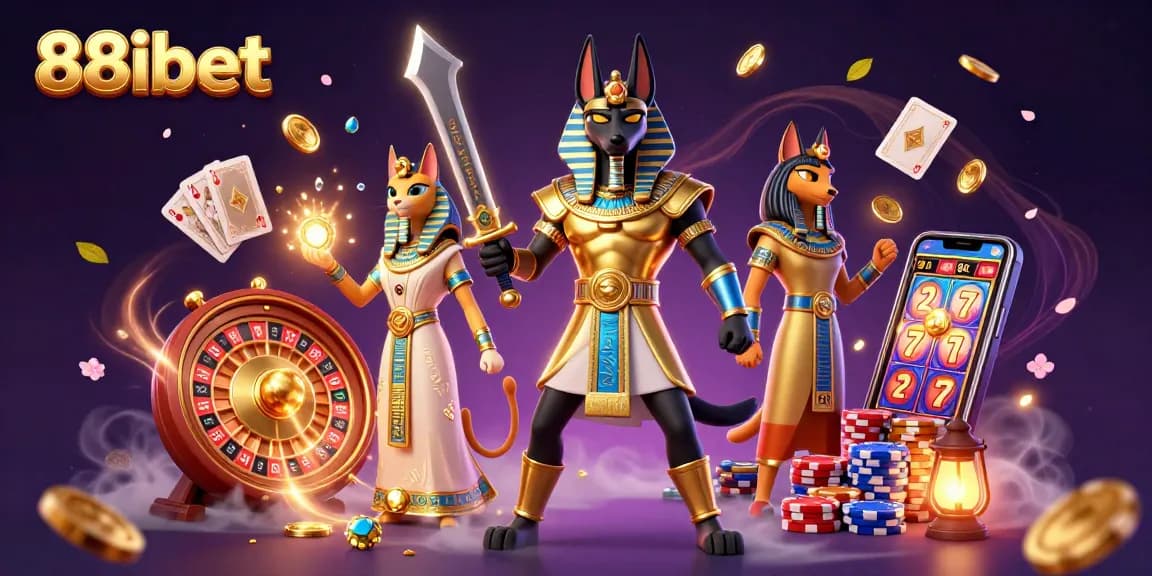 Experience thrilling wins with 88ibet featuring Anubis and Bastet in a dynamic casino scene.