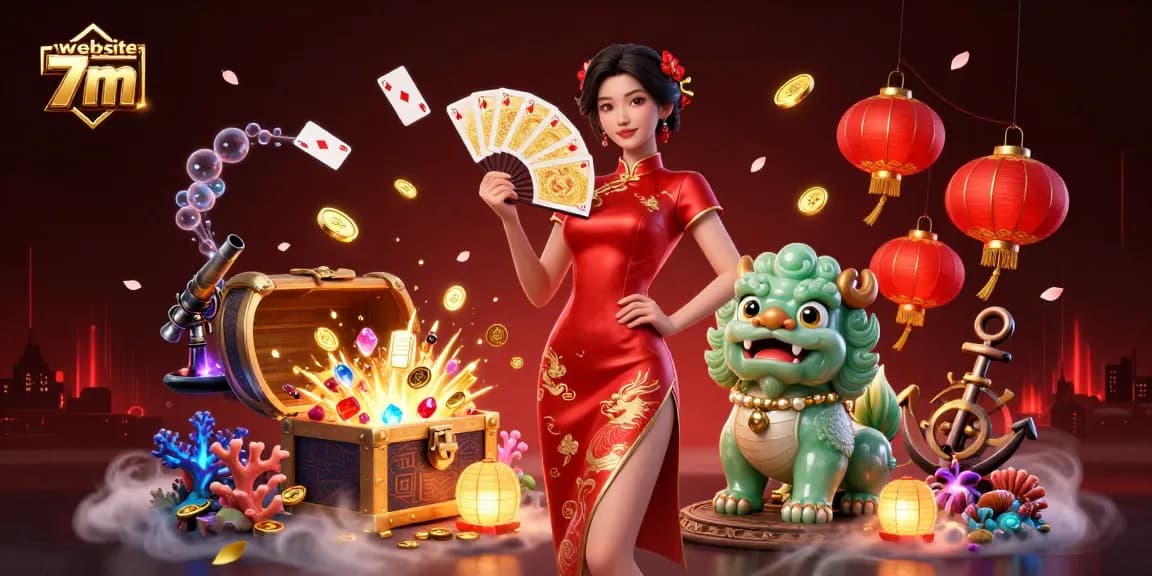 Experience thrilling action at the website 7m, showcasing a vibrant illustration of casino-themed excitement with golden playing cards.