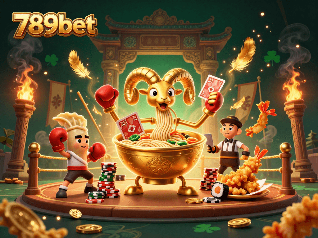 Experience thrilling action at 789bet with dynamic gambling characters and golden casino elements.