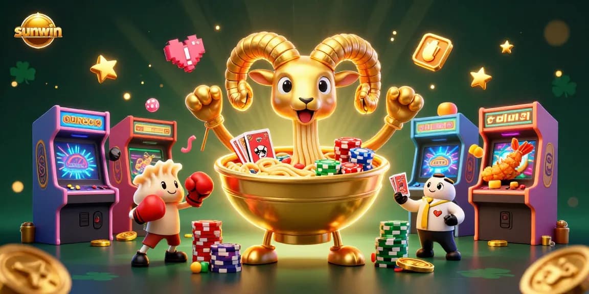 Experience thrilling gameplay with sunwin through a lively 3D casino-inspired illustration featuring fun characters.