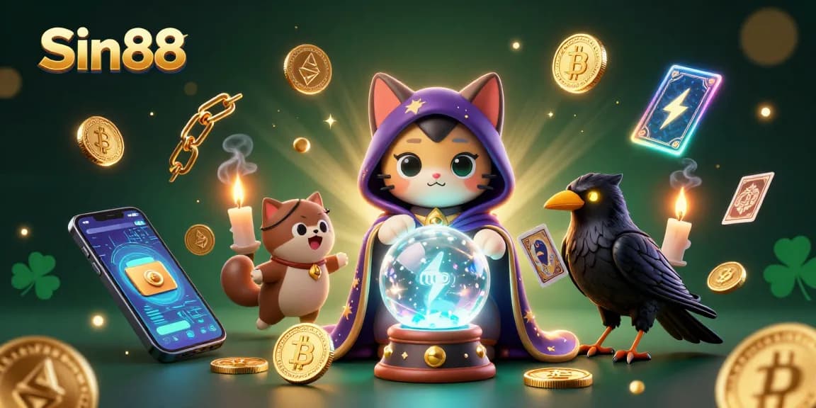 Experience thrilling gameplay with Sin88 in a mystical casino scene featuring crypto elements.