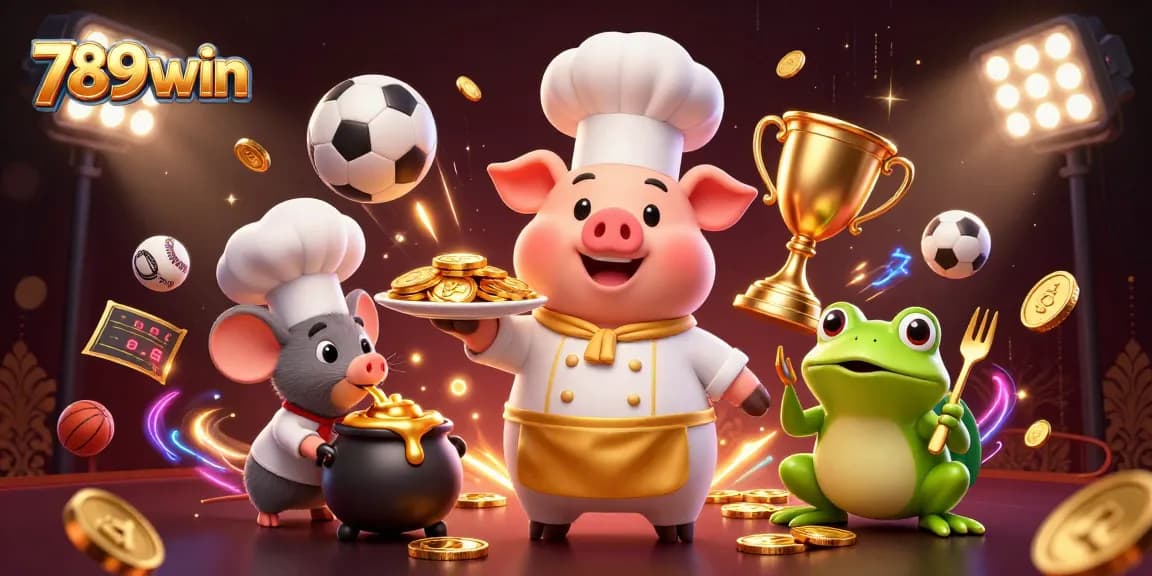 Engage with 789win as a chef pig serves golden coins, capturing the excitement of casino gaming.