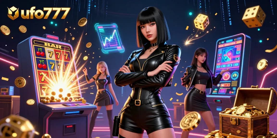 Experience excitement with ufo777's jackpot as coins and vibrant symbols burst from a dynamic slot machine.