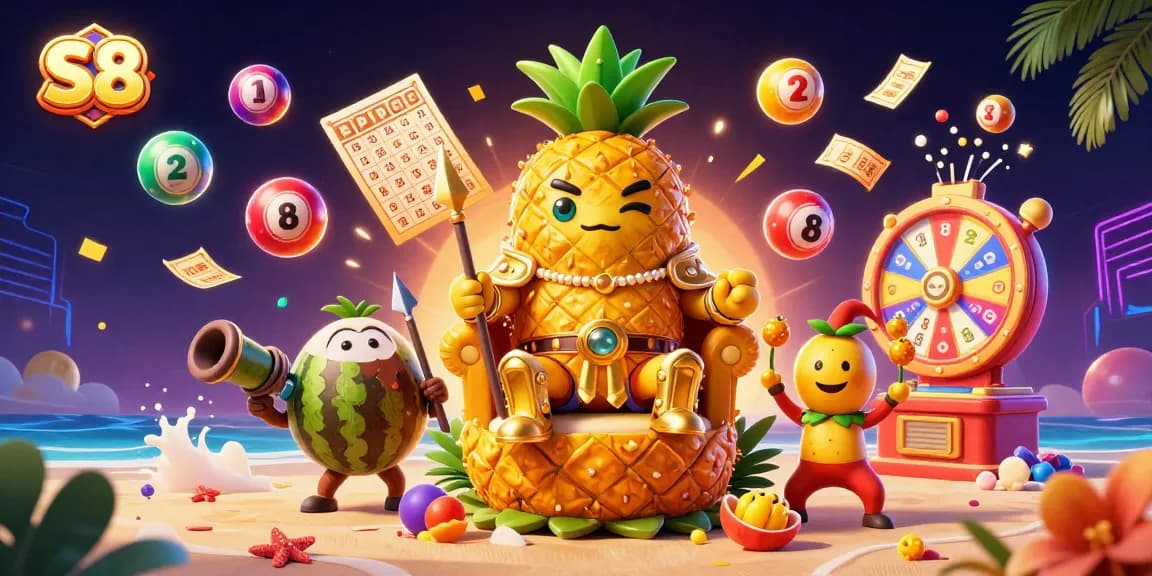 S8 provides a vibrant gaming experience with a dynamic casino illustration featuring lively characters and exciting elements.