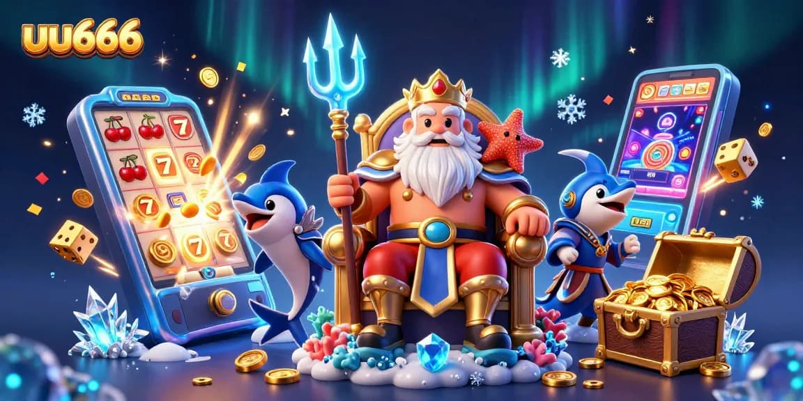 Play thrilling games at uu666 with king Neptune amid slot machines and dazzling treasures.
