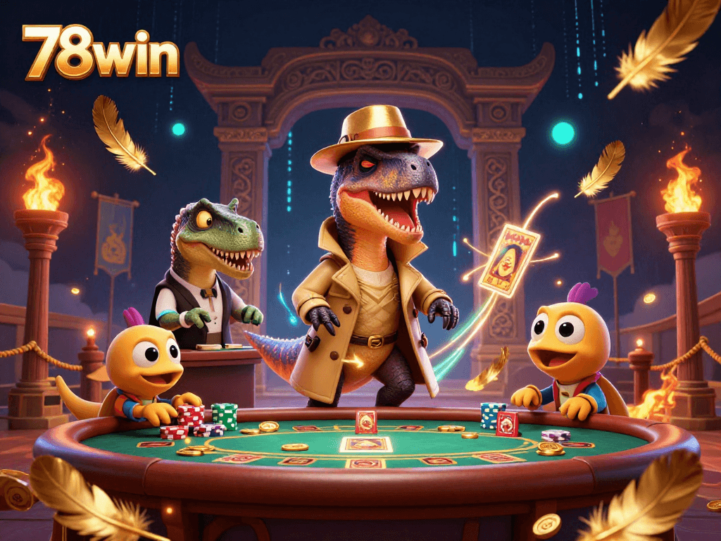 Engaging in gameplay at 78win with a cartoon velociraptor card counter and a stegosaurus pit boss