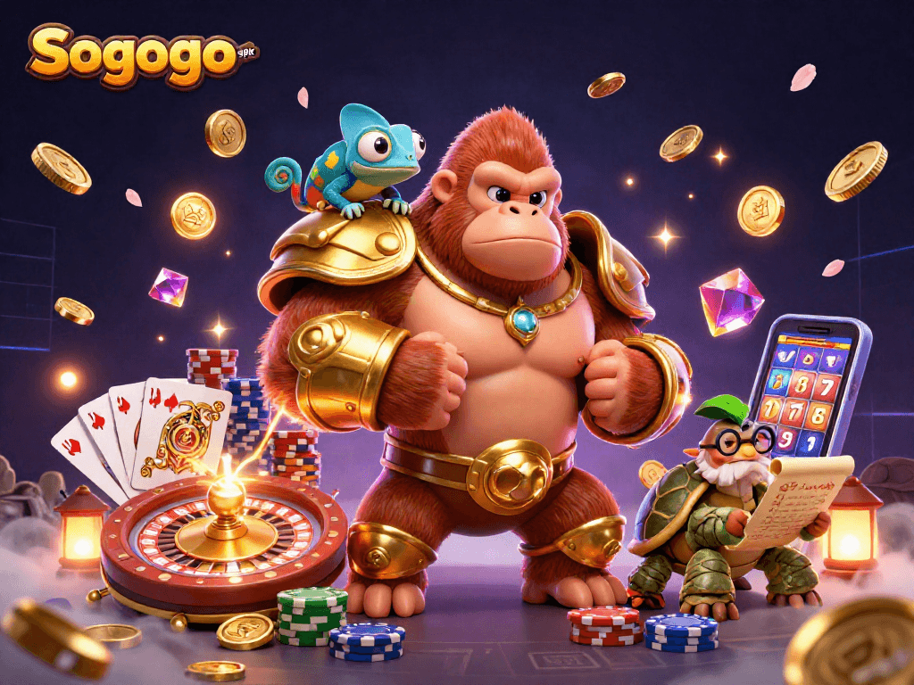 Experience thrilling wins with Sogogo apk in a dynamic 3D casino adventure illustration!
