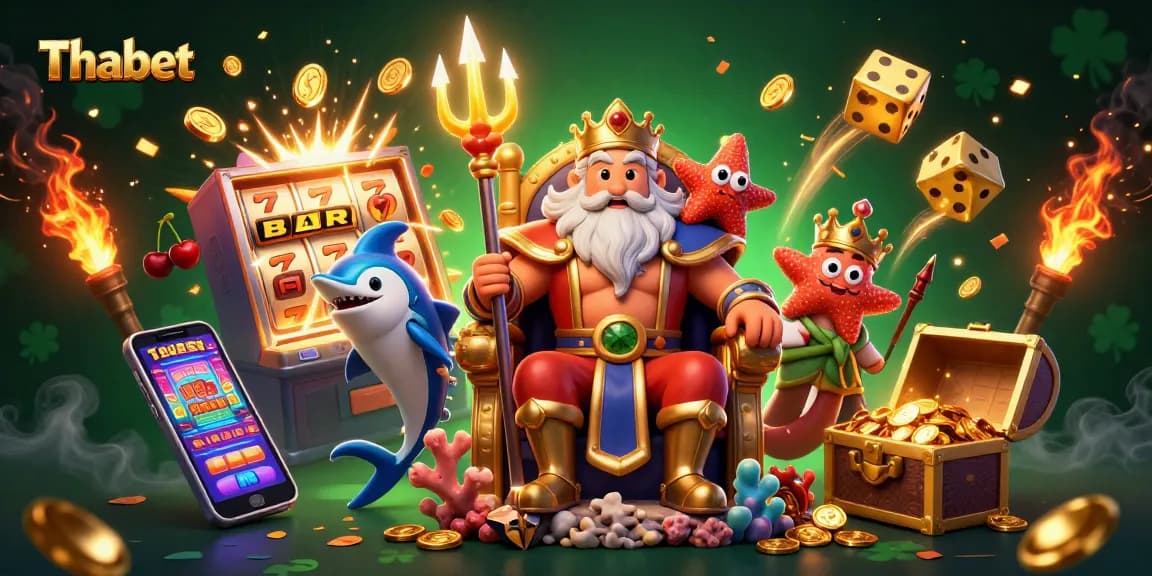 Experience exhilarating gaming with Thabet’s vibrant casino magic featuring jackpot slots and oceanic characters.