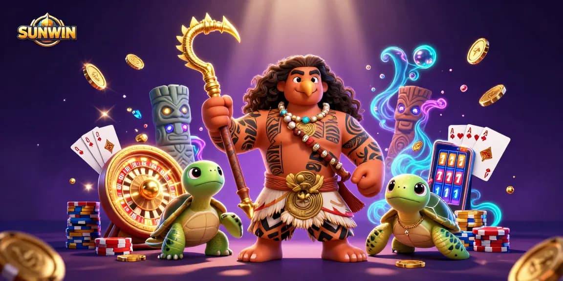 SUNWIN engages players with exciting slot games and vibrant casino elements in a fantasy illustration.