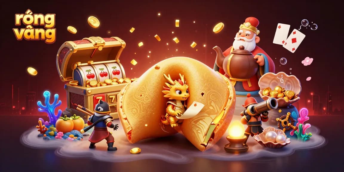 Engage with rồng vàng in this vibrant 3D illustration featuring dynamic casino elements and a playful dragon.