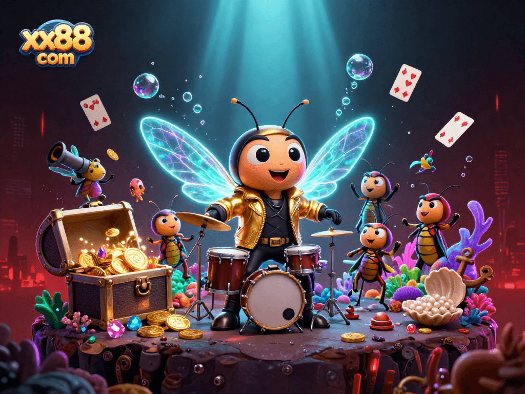 Experience the thrill at xx88 com with a vibrant casino-themed underwater concert.