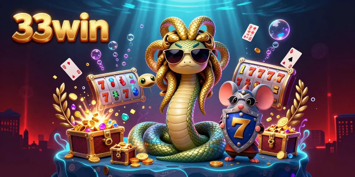 Engage with 33win's vibrant casino scene featuring lively characters and immersive gambling elements.