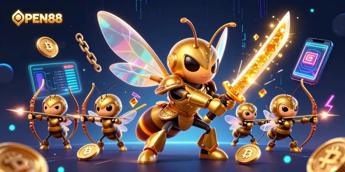 Join OPEN88 in a dynamic 3D world of gaming, featuring dazzling cryptocurrencies and engaging elements.