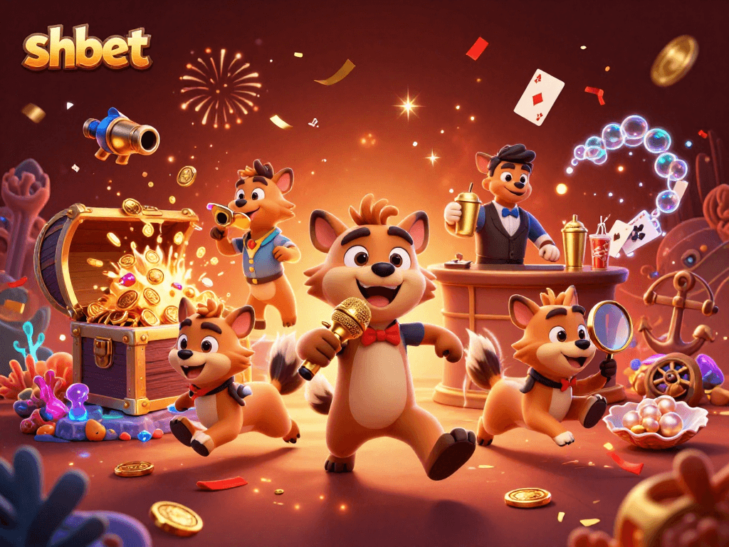 Experience shbet's vibrant casino adventure with hyenas in a dynamic 3D illustration.