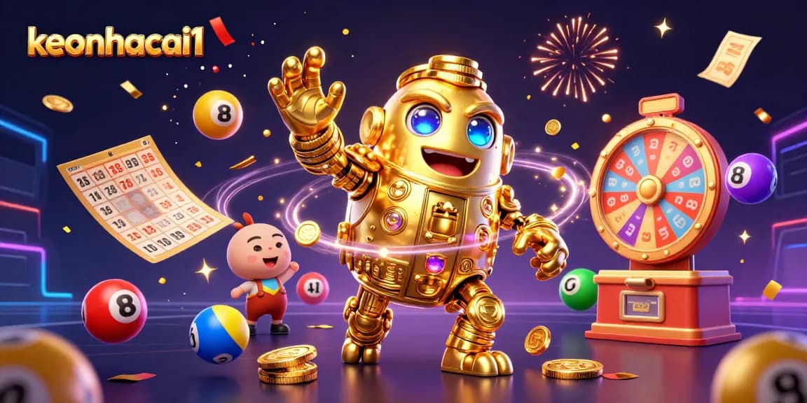 Engage in thrilling betting excitement with keonhacai1 showcasing dynamic visuals of a golden golem in action.