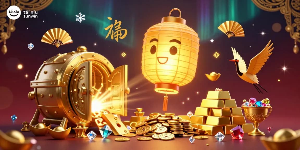 Experience exciting gameplay at tài xỉu sunwin with golden treasures and lucky symbols in a dynamic casino scene.