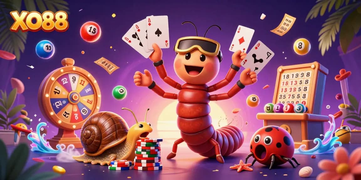 Experience excitement at XO88 with a vibrant casino scene featuring unique characters and rich visuals.