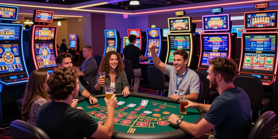 Celebrating a win at ASIALIVE88 online casino with friends amidst vibrant gaming atmosphere.
