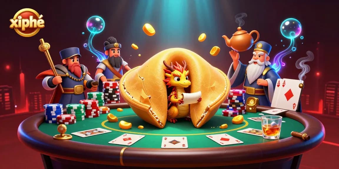 Experience the thrilling xì phé gaming scene with vibrant characters and poker elements in an action-packed illustration