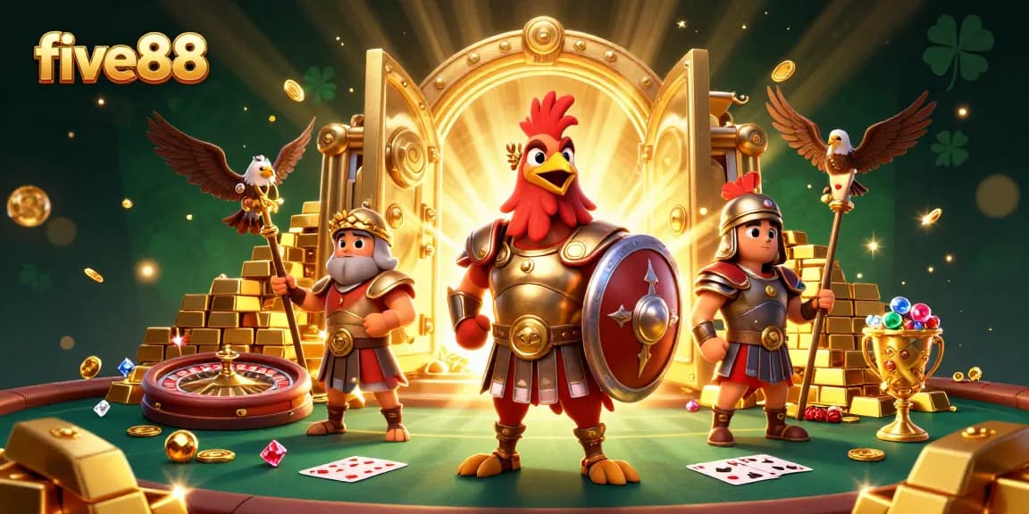Join the live casino action at five88 with a dynamic scene showcasing excitement and treasure.