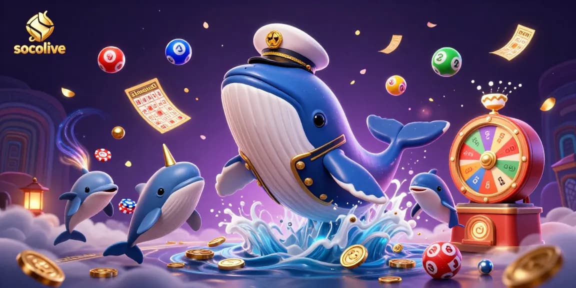 Experience the vibrant atmosphere of socolive as the whale, narwhal, and dolphins playfully engage in an energetic, gambling-themed scene.