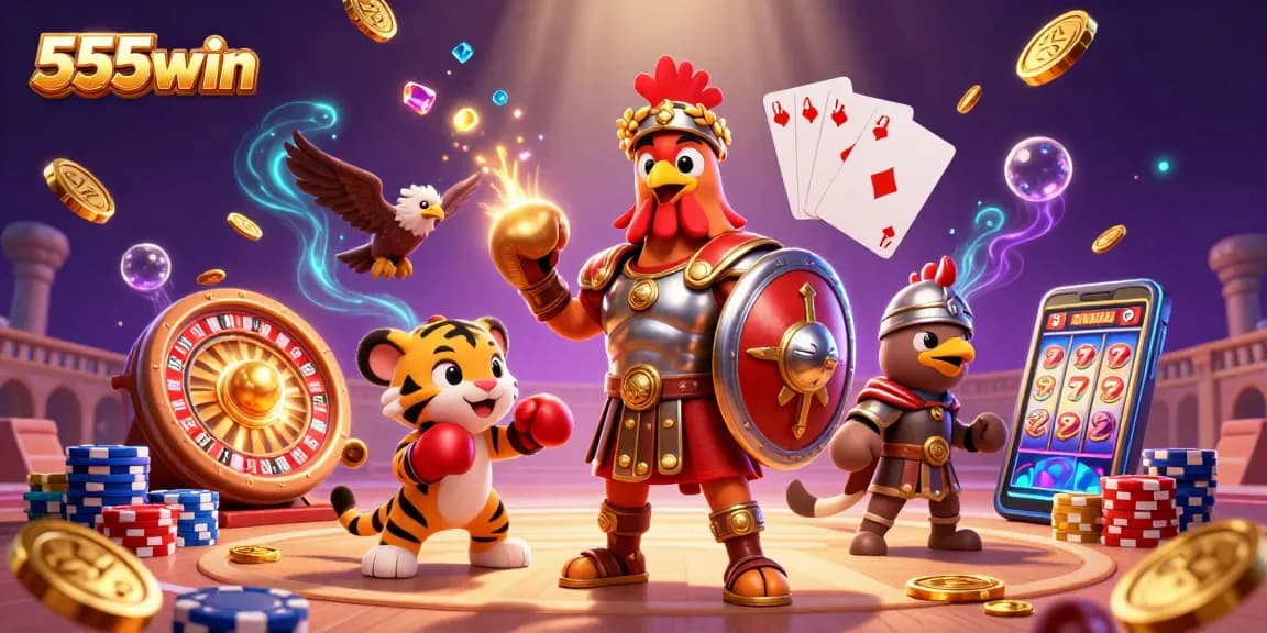 Experience thrilling gameplay with 555win in a vibrant casino scene featuring dynamic characters and game elements.