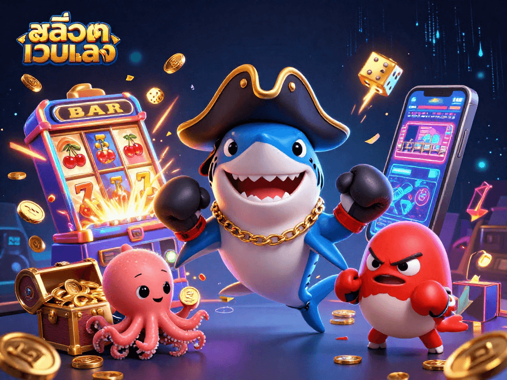 Spin the reels of สล็อตเว็บตรง while enjoying a vibrant 3D casino adventure with animated characters.