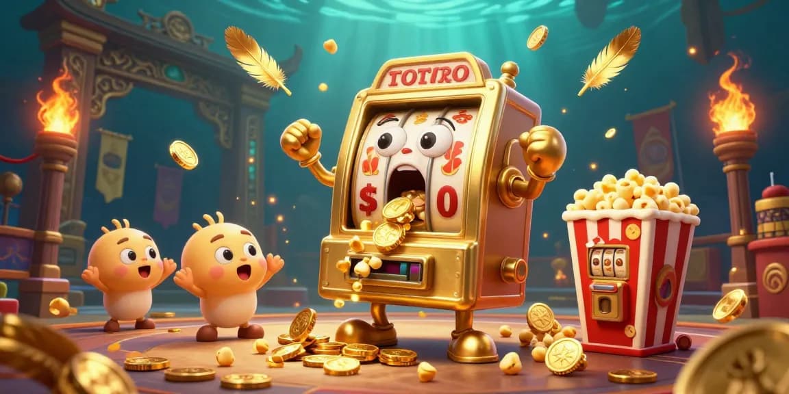 Engaging scene of a golden slot machine celebrating a jackpot with cheerful companions in action on https, showcasing a casino atmosphere.