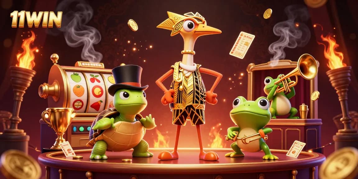 Spin the slots and win big with 11WIN in this vibrant, dynamic casino scene.