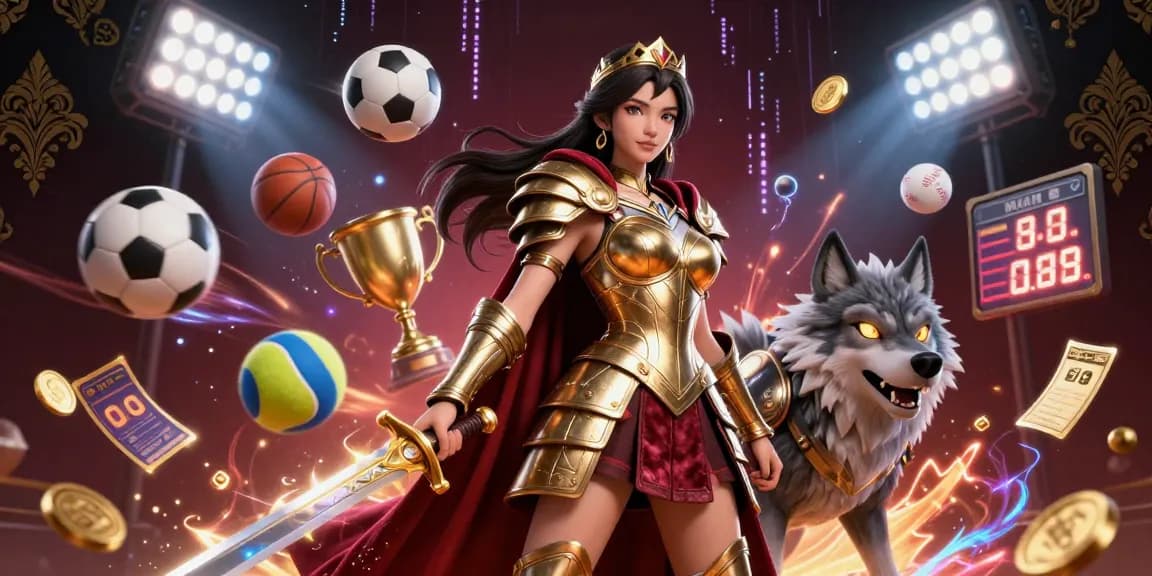 S8 offers thrilling live sports betting with immersive visuals of a warrior queen amid sports elements.