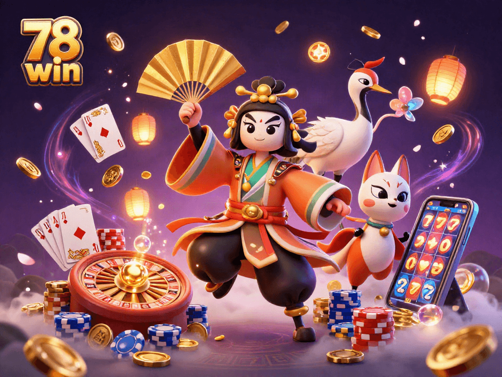 Experience the thrill of winning with 78 win in an action-packed casino scene filled with excitement.