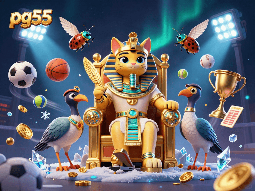 Engage in thrilling sports betting action with pg55's vibrant 3D Egyptian-themed illustration.