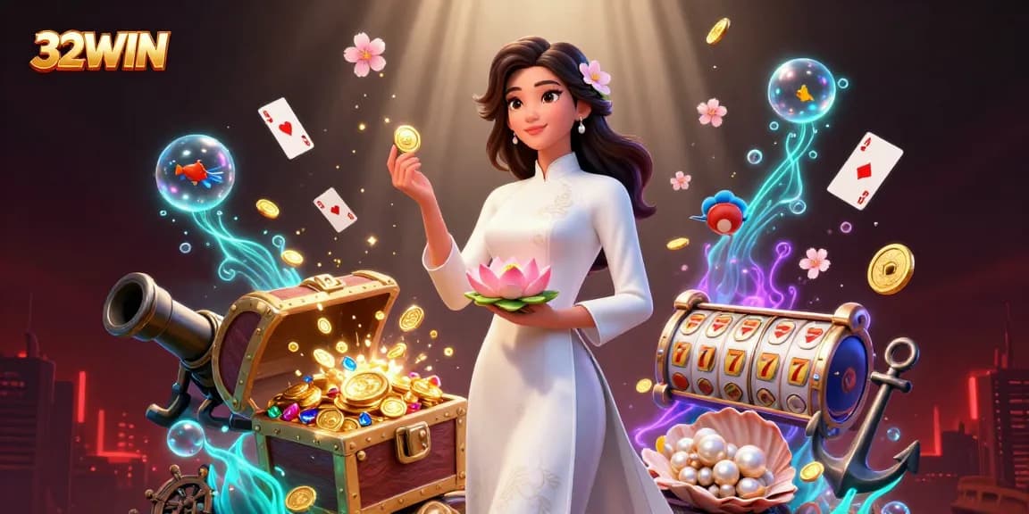 32WIN enhances your gaming experience with vibrant casino-themed illustration and exciting betting atmosphere.