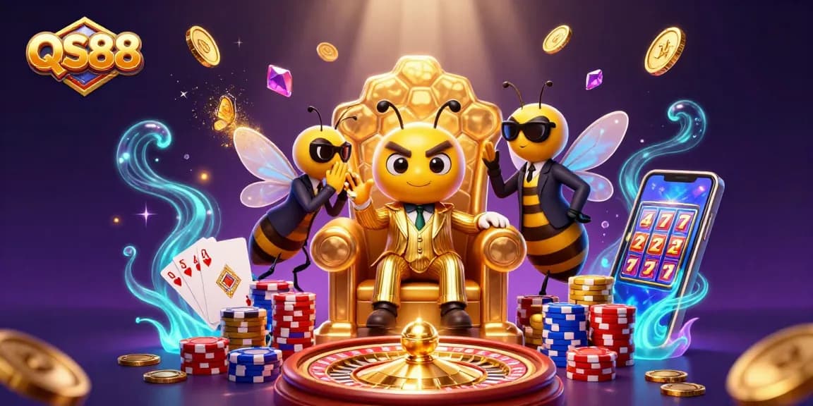 Experience QS88 with a dynamic 3D scene featuring a mob boss and casino elements.