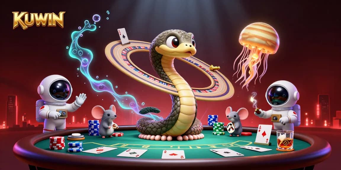 KUWIN players engaging in a cosmic roulette experience with snake casino elements