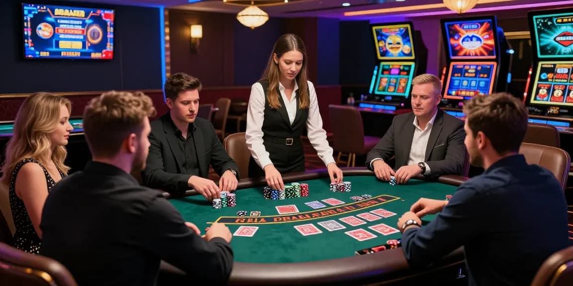 Credit card casinos UK scene with players enjoying blackjack at vibrant gaming tables at https://aisa.org.uk, showcasing excitement and engagement.