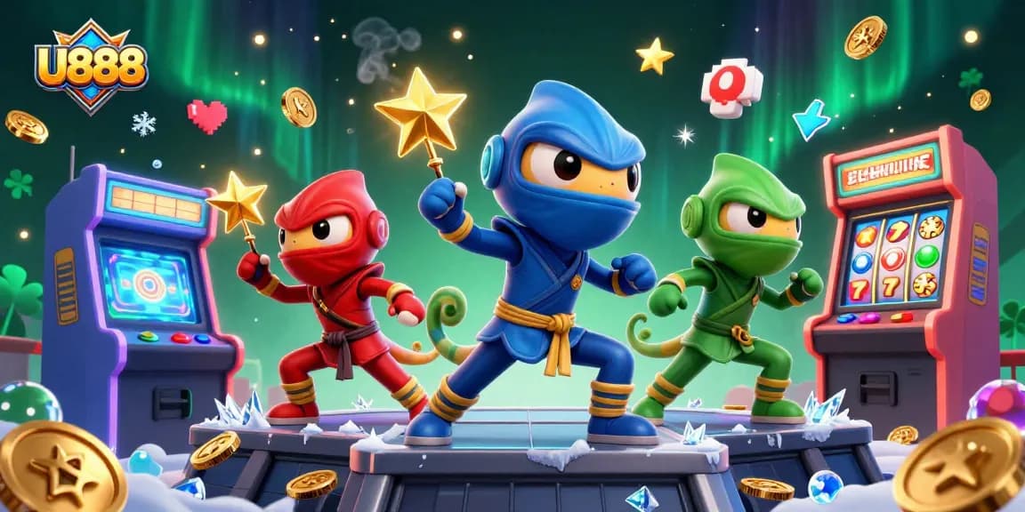 Experience the thrill of gaming with U888 as ninja chameleons engage in dynamic casino-themed action.