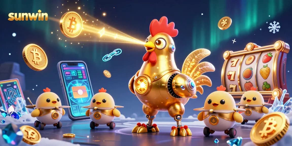 Engage with exciting slot reels and crypto elements in sunwin's vibrant casino illustration.