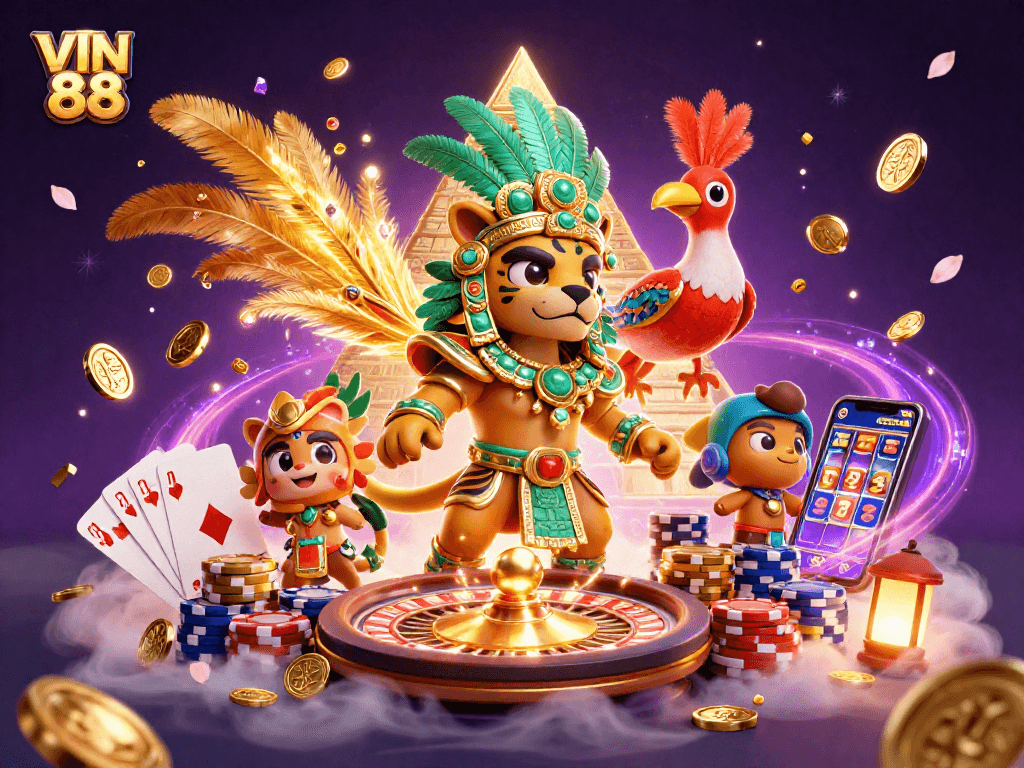 Experience thrilling gameplay at VIN 88 with vibrant characters and dynamic casino elements.