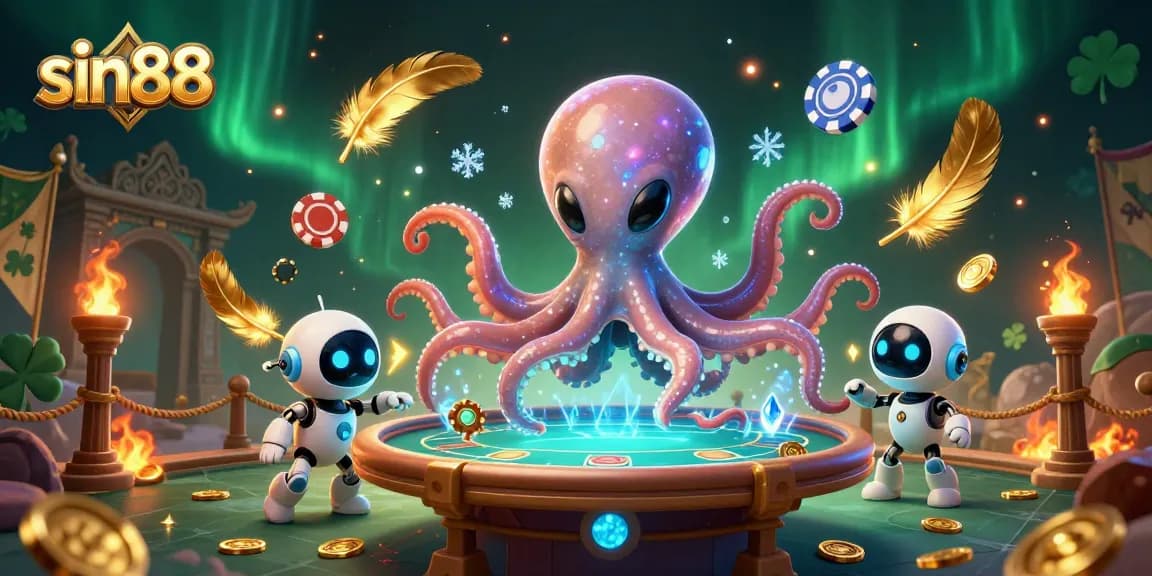 Play poker with sin88's 3D alien octopus in a vibrant cosmic casino scene