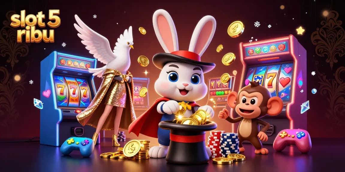 Engage in thrilling spins and jackpots with slot 5 ribu at this vibrant casino illustration.