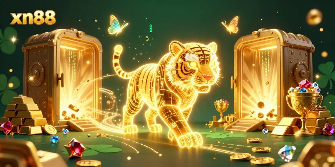 Join the thrilling world of xn88 with a 3D golden tiger and treasures in a vibrant casino