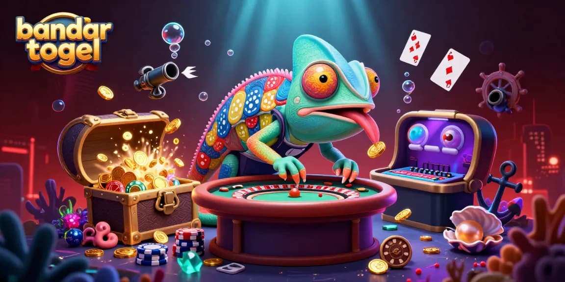 Engage in bandar togel excitement with a vibrant underwater casino scene bursting with colorful elements.