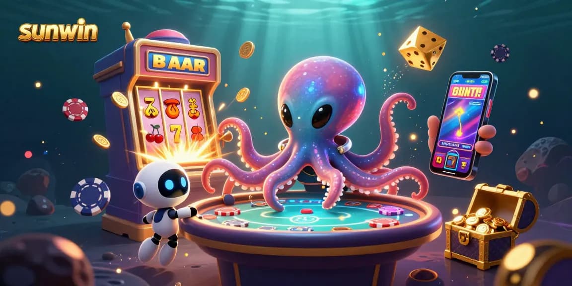 Experience thrilling gameplay at Sunwin with an exciting alien octopus & poker game scene.