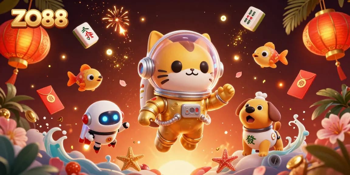 Bet on excitement with ZO88 in a vibrant casino-themed digital illustration featuring action-packed game elements.