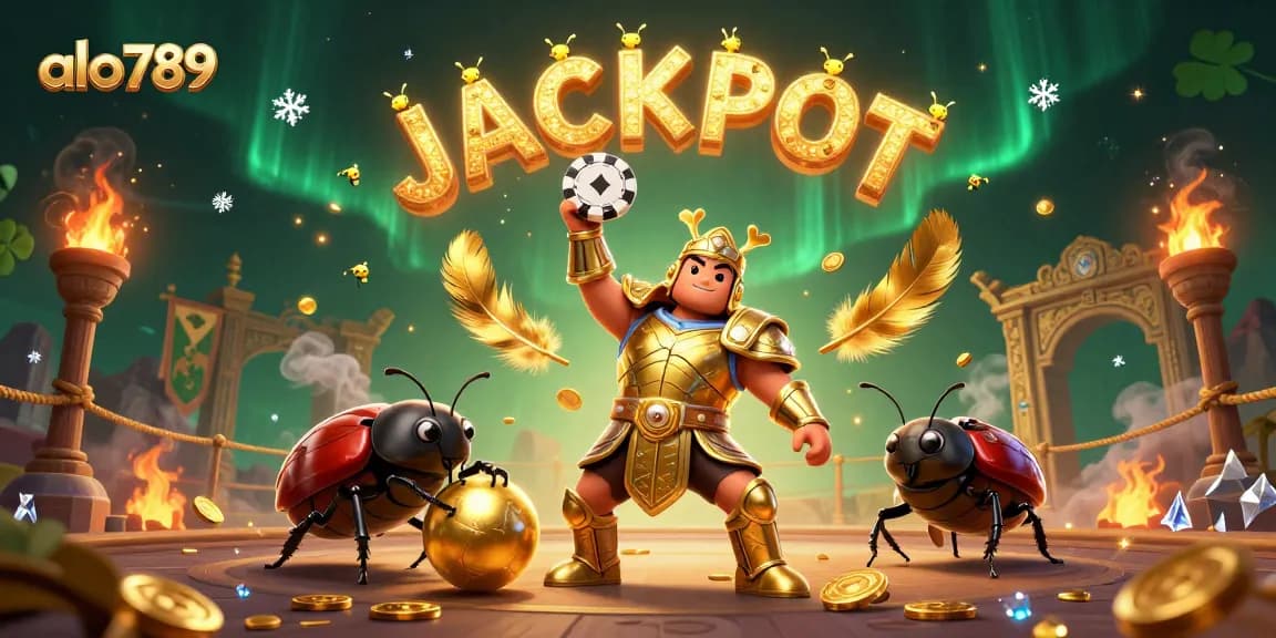 Engage with alo789 in a vibrant 3D casino scene celebrating winnings with dynamic characters and elements.